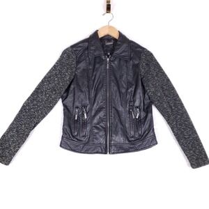 LYD Mixed Media Faux Leather Moto Jacket Size M Black